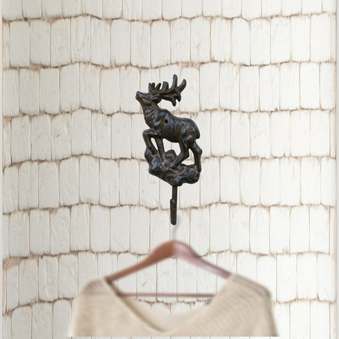 Comfy Hour Antique Cast Iron ELK Key Coat Hook, Heavy Duty Wall Hanger Clothes Rail Set, Recycled Gift Idea