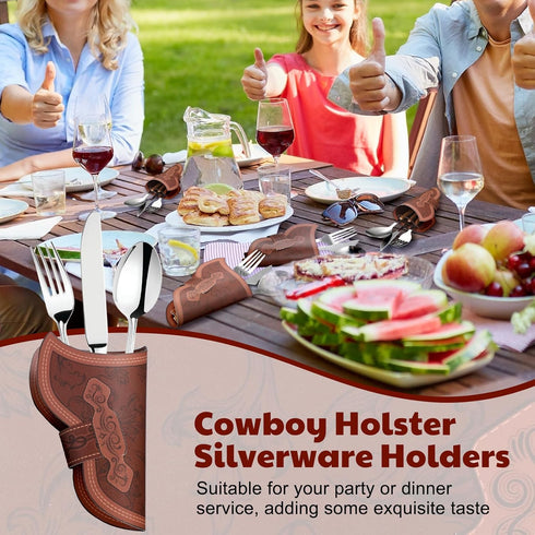 24 Pcs Cowboy Holster Silverware Holders, Vintage Cutlery Sleeve for Knife and Fork Tableware Holder, Western Party