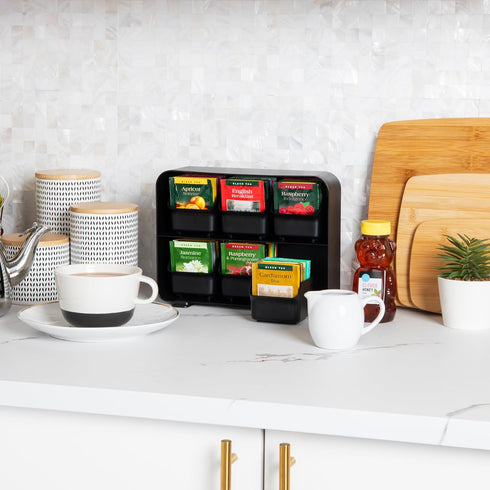 Mind Reader Tea Bag Organizer, Tea Station Organizer, Countertop Storage, Kitchen, Plastic, 10.25"L x 3.25"W x 7.75"H, Black by Mind Reader