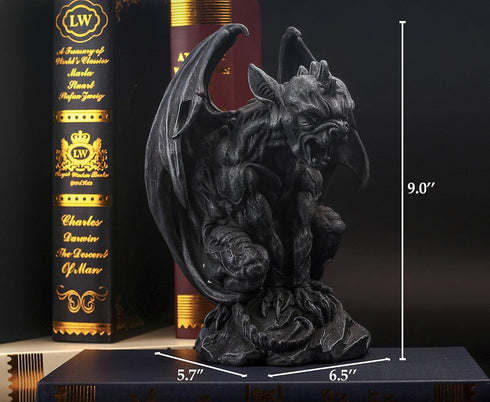 JORAE Winged Gargoyle Statue, Indoor Outdoor Home Decor Sitting Guardian Sculpture, 9 in Polyresin