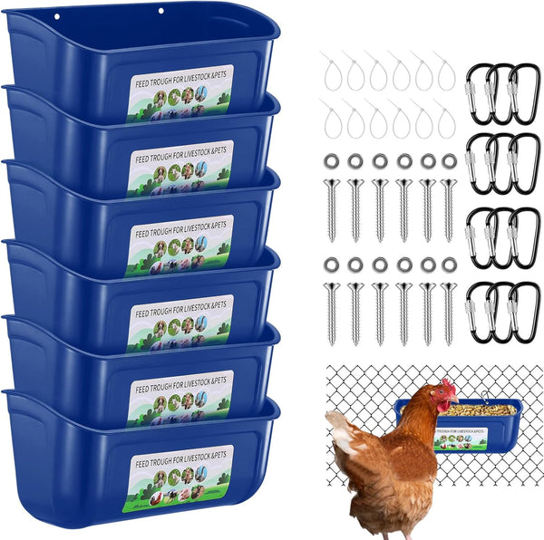 Chicken Feeder Waterer, 6 Pack Duck Feeder Supplies, Hanging Fence Feed Trough