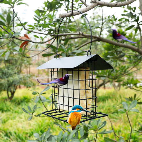 winemana Outdoor Wild Bird Feeder, Black Small Hanging Metal, Rainproof Squirrel-Proof for Outside Office