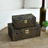 Velvet Decorative Boxes Storage Accessory Organizer with Gold Stripe, Set of 2, Black