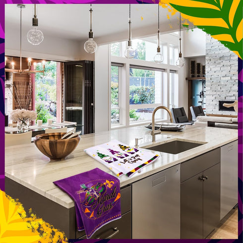 6 FuWeave Pcs Mardi Gras Kitchen Towels Carnival Mask Farmhouse Hand Dish Towels De Lis Iris Drying Tea Cloth