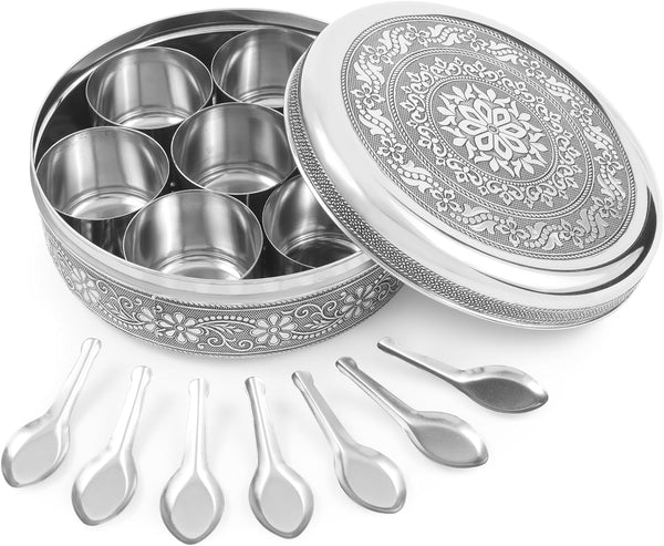KSJONE Designer Spice Container Masala Dabba, 7 Spice Jars, Holds 7 Spices,