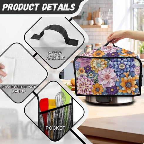 Hippie Flower Slow Cooker Cover, Oval Crock Pot Dust Cover with Handle, Easy to Clean for Home Kitchen