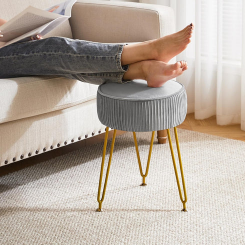 LG-30G IBUYKE Velvet Round Footrest Ottoman, Makeup Vanity Stool Side Table, Dressing Table Seat, Pouf Couch Stool