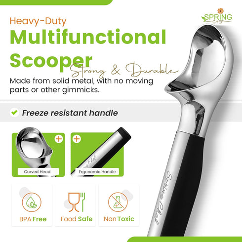 Commercial Spring Chef Heavy Duty Metal Ice Cream Scoop - Dishwasher Safe Ice Cream Scooper, Icecream Scoop Spade