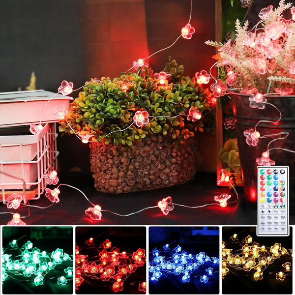 Vigdur Cherry Blossom Lights, 13 FT 40 LEDs Multicolor Flower String Lights