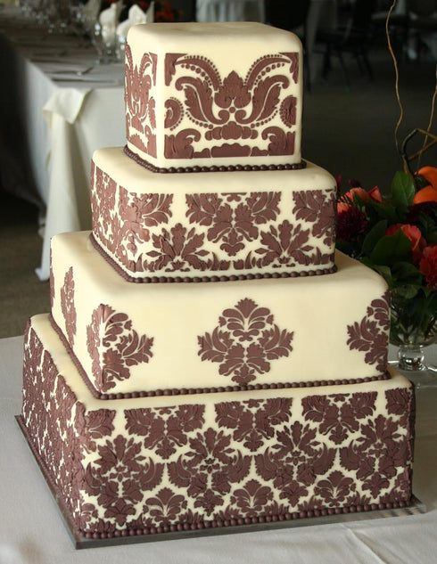 Designer Stencils C405 Damask Cake Tier, 5 Cake Stencil, Beige/semi-transparent, 3.1" x 13.5"