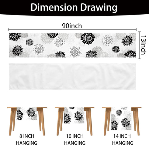 LXXTK 13x90 Inch (13"x90", Dahlia Flower Table Runner Farmhouse Blue Gray Runners Modern Table Decorations Rustic