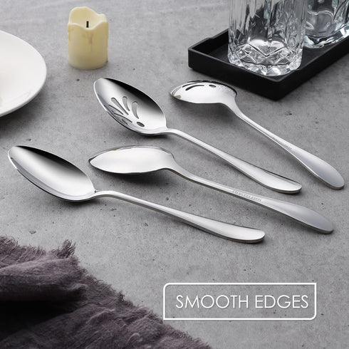 E-far Serving Spoons, 4-Piece Stainless Steel Utensils Set for Catering, Buffet, and Kitchen Use