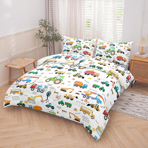Set (68x86 Inch), 2 Sets 1 Peopleareok Construction Comforter Twin Pieces Construction Excavator Tractor Bedding