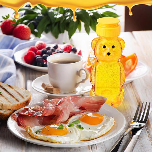 48 8 oz Thenshop Pcs Plastic Bear Honey Bottle Jars Empty Honey Squeeze Bottle with Yellow Flip-top Lid for Storing