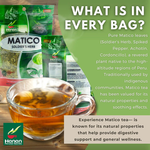 40g (1.4oz) Hanan Te de Matico - Matico Loose Leaf Tea Soldiers Herb, Spiked Pepper, Natural Herbal Tea from Peru