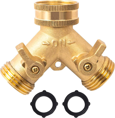 Xiny Tool Hose Splitter, Heavy Duty 2 Way Garden Hose Y Splitter with 2 Valves and Rubber Washers