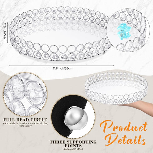 Tioncy 5 Pieces Crystal Makeup Decorative Vanity Tray Set - Mirrored Perfume Holder for Dresser, Jewelry Organizer