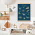 12x16 Inches BCUANGD Dinosaur Dino Wall Decor - Dark Blue Baby Toddler Boys Room Wall Art Poster Hanger with Wood