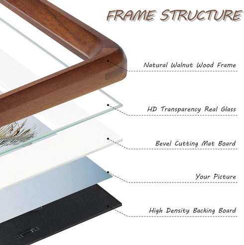 4x4 3x3, Square Picture Frame with Mat for USA-Sourced Natural Walnut Wood Handcrafted Rounded Corner with Real Glass