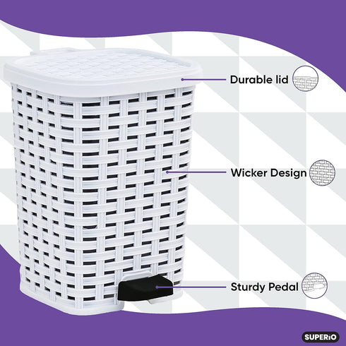 Superio Wicker Trash Can, 3.1 Gallons, White