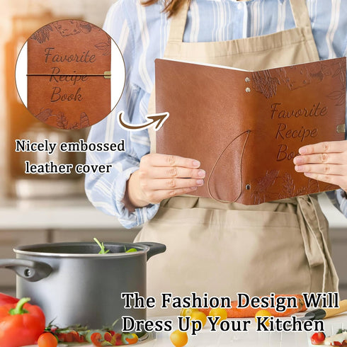 Blank Recipe Book To Write In Your Own Recipes - 5.6 X 8.2 Recipe Ring Binder with PU Leather Cover