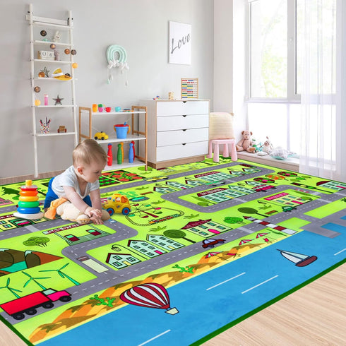 JinKune Large Kids Carpet Play Mat Rug for Playroom, 48'' x 71' Car