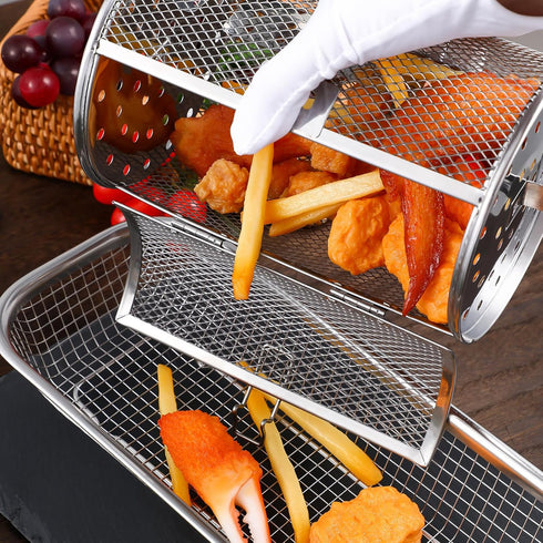 360 Degree Heating Air Fryer Oven Basket, Stainless Steel Rotisserie Cages for Baking Nuts, Coffee Beans, BBQ Roaster
