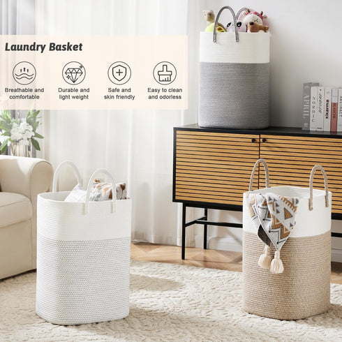 Laundry Basket, Woven Cotton Rope Hamper, 60L Versatile Storage for Dirty Clothes, Baby Toys, Blankets in Living Room