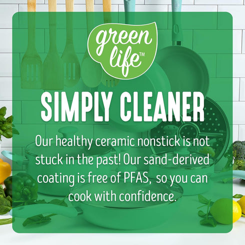 GreenLife Soft Grip Diamond Healthy Ceramic Nonstick, 10" Frying Pan Skillet, PFAS-Free, Dishwasher Safe, Turquoise