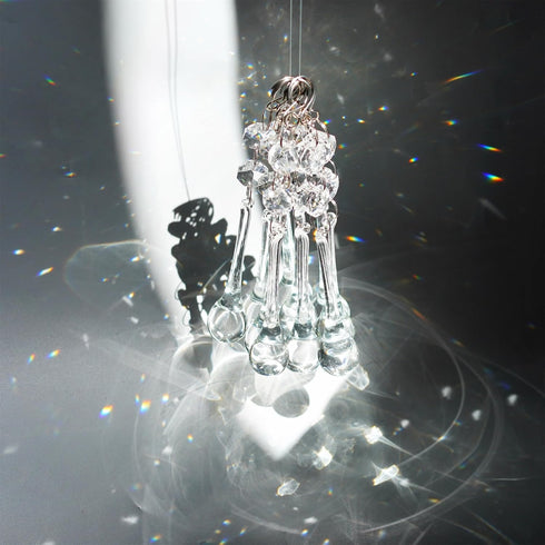10pcs 5.3" H&D Crystal Raindrop with Octagon Beads Chandelier Prisms Pendants Lamp Curtain DIY Suncatcher Parts (Clear)
