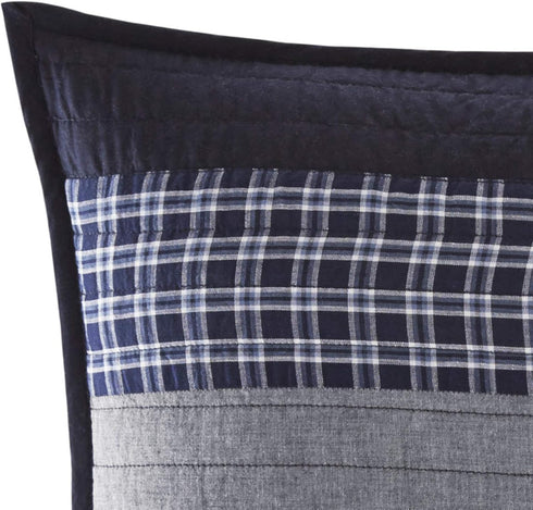 Nautica Sham, Cotton Quilted Bedding Set with Envelope Closure, Pre-Washed Softness (Adelson Blue, 20" x 26")