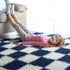 KICMOR 4x6 Navy Blue and Cream White Rugs for Living Room, Fluffy Fuzzy Shag Checkered Rug Shaggy Carpet for Bedroom