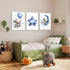 Set 3, 12x16 Baby Boy Nursery Canvas Wall Art of Blue Elephant Moon and Stars Picture Wall Decor Painting, Cute Animal