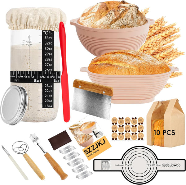 Sourdough Starter Kit, 24PCS Sourdough Bread Baking Supplies, 9"Round & 11"Oval Banneton
