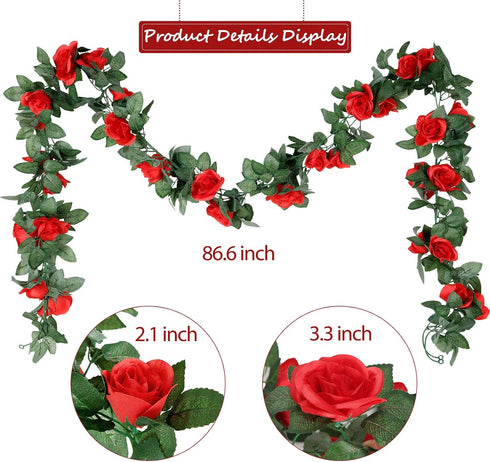Syhood Artificial Rose Garlands, 14.4 ft Red Flower Vine for Wedding Arch Ceremony Home Garden Decorations