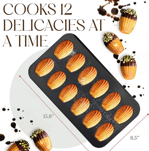 Bellemain Madeleine Pan - 12-Well Nonstick Tea Cake Pan for 12 Madeleines, Warp-Resistant Carbon Steel (2-Pack)