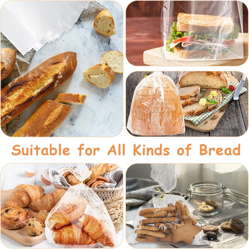 Reastar 72 Pack 100 Bread Bags with Ties, Clear Bread Bags for Homemade Bread and Ties, Adjustable Reusable Plastic
