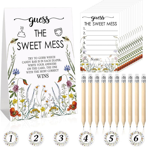 67 Pcs Guess The Sweet Mess Dirty Diaper Baby Shower Game Includes