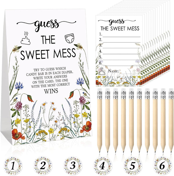 67 Pcs Guess The Sweet Mess Dirty Diaper Baby Shower Game Includes