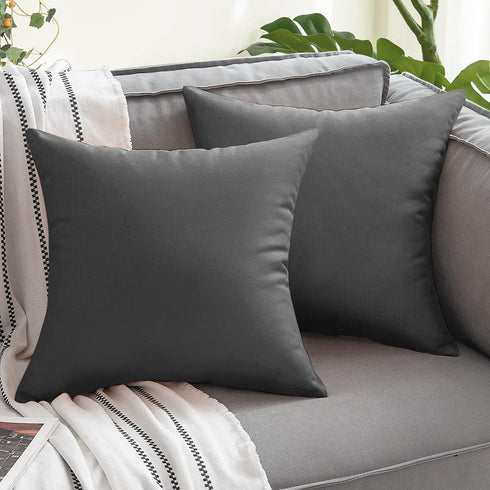 Outdoor Waterproof Throw Pillow Covers 18x18, Set of 2 Decorative Dark Gray Cushion Cases for Patio Furniture Decor