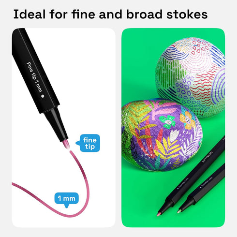 12 1mm ARTISTRO Metallic Paint Pens for Glass Marking, Rock Painting, Ceramic, Wood, Fabric, Scrapbooking, DIY Craft