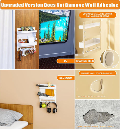 SUOXING Bedside Wall Organizer for Bedroom,Rv,Small Rooms,Nightstand and Bedside Wall Shelf for Earphone,Glasses,Remote