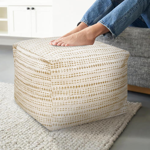 Cozy 16.5" 16.5"x 12.9", Chardin home Unstuffed Ottoman, & Bohemian Pouf Covers, Hand Crafted Casual Seating, Footrest