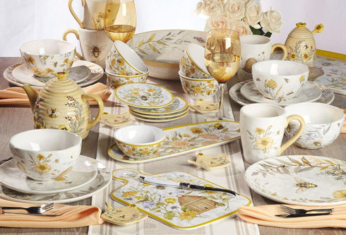 Set 4 6" Bee Sweet of Ceramic Ice Cream Bowls Farmhouse Bee & Floral Design, Perfect for Ice Cream, Cereal, Soup