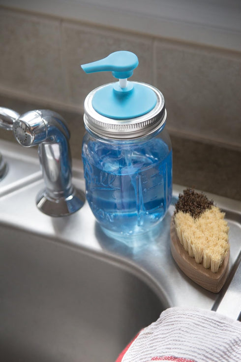 Jarware Soap Pump Lid for Regular Mouth Mason Jars - Blue