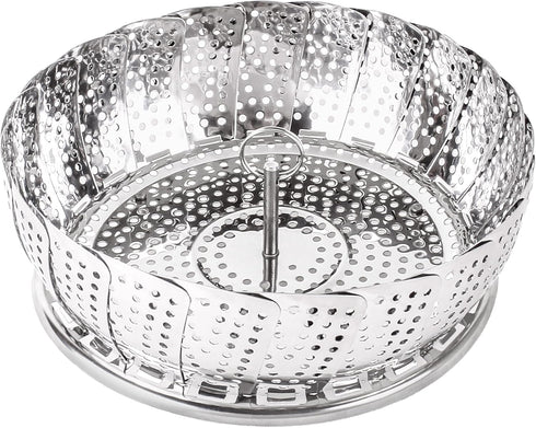 BergHOFF Steamer Basket 7" to 11" Stainless Steel 18/8 Foldable & Expandable Fit Most Pots and Pans Mirror Finish Dishwasher Safe