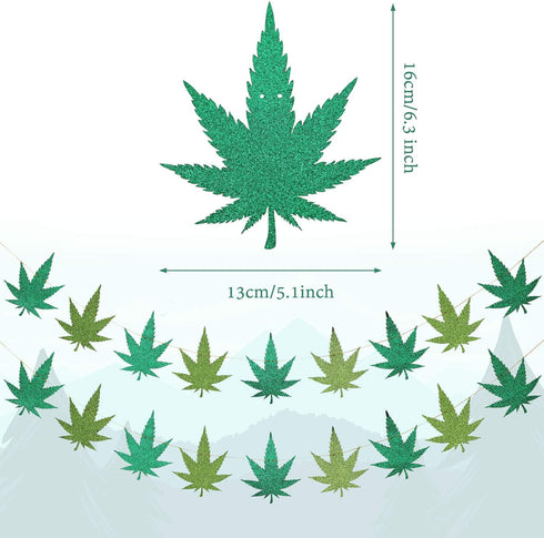 2 Pieces Pot Leaves Weed Banners and 51.2 x 86.6 Inch Weed Tablecover for Pot Leaf Birthday Party Picnic Decoration