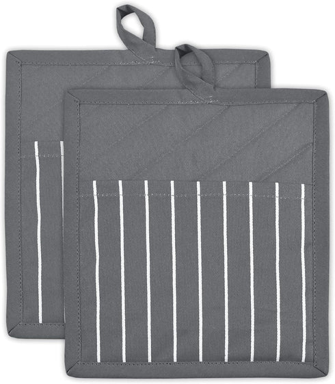Professional Chef Stripe Kitchen Potholders, Commercial Grade, Gray