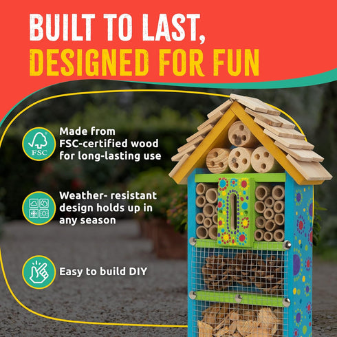 SparkJump Premium Bug Hotel Kit for Kids Easy Wood Craft Kits for Children, Lady Bug House for Garden with Tools