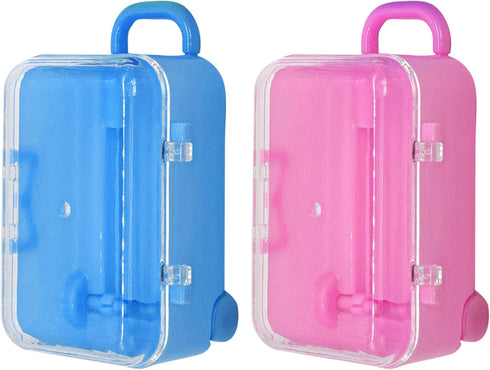 AUEAR 2 Pack Mini Suitcase Boxes, Plastic Candy Small Reception Gift Travel Case for Wedding Party Decoration (Pink &